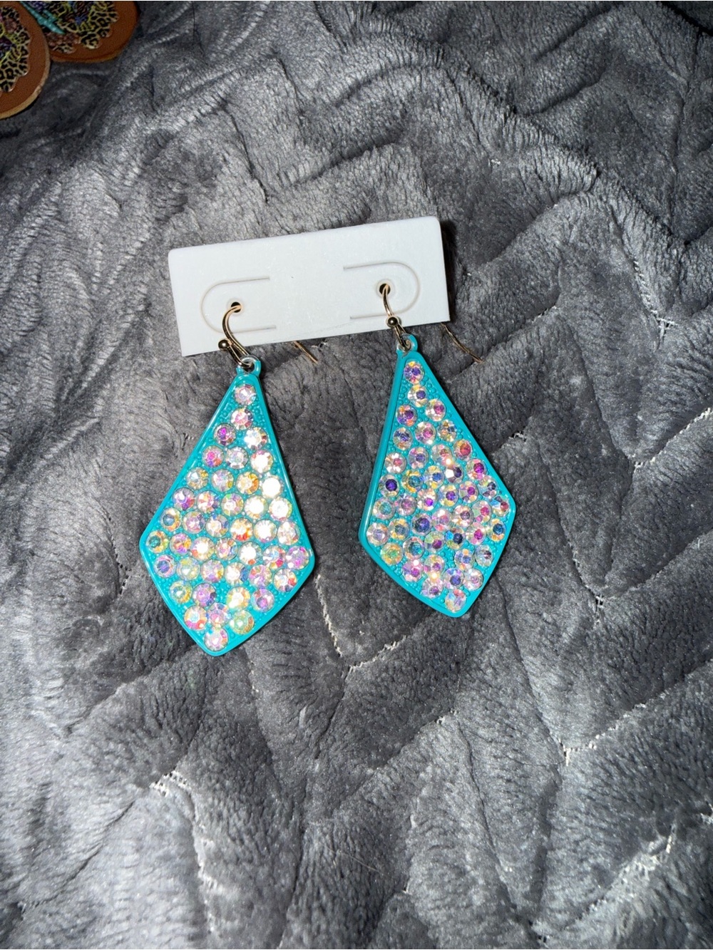 Turquoise Crystal Teardrop Dangle Earrings - Women Jewelry